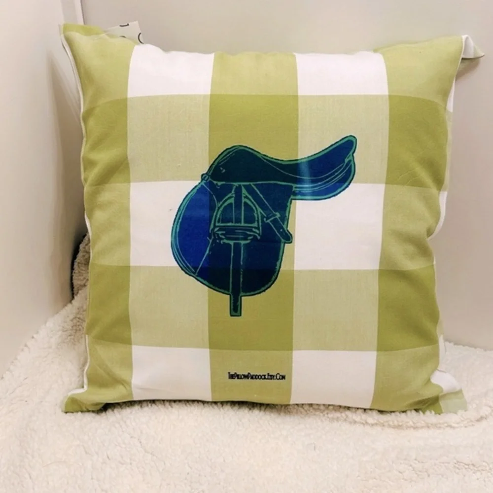 18 x 18 green buffalo equestrian pillow